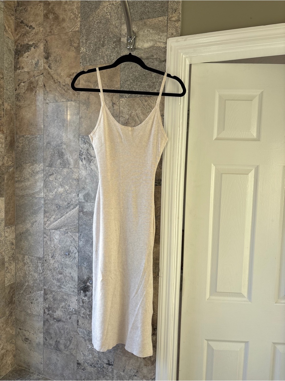 Express Neutral Slip Midi Dress in Light Beige
